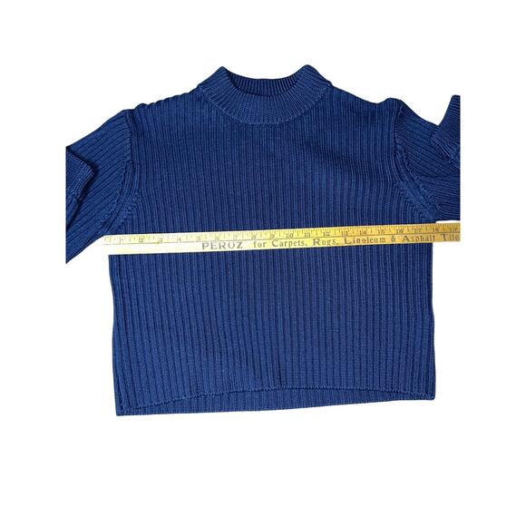 Tibi 100% Merino Wool Ribbed Sweater Womens Blue Balloon Sleeve Knit Crop - Picture 5 of 7